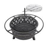 Bluegrass Living 30 Inch. Roadhouse Steel Deep Bowl Fire Pit with Swivel Height Adjustable Cooking Grid, Weather Cover, Spark Screen, Log Grate, Ember Catcher, and Poker, Model# BFPW30RH