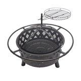 Bluegrass Living 30 Inch. Roadhouse Steel Deep Bowl Fire Pit with Swivel Height Adjustable Cooking Grid, Weather Cover, Spark Screen, Log Grate, Ember Catcher, and Poker, Model# BFPW30RH