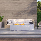 Bluegrass Living 42 Inch x 15 Inch Rectangular MGO Propane Fire Pit Table with Side Table Tank Storage, Glass Wind Guard, Crystal Glass Beads, Fabric Cover - Model# DFT42R-CG