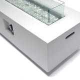 Bluegrass Living 42 Inch x 15 Inch Rectangular MGO Propane Fire Pit Table with Side Table Tank Storage, Glass Wind Guard, Crystal Glass Beads, Fabric Cover - Model# DFT42R-CG