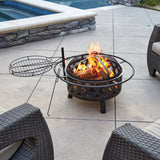 Bluegrass Living 30 Inch. Roadhouse Steel Deep Bowl Fire Pit with Swivel Height Adjustable Cooking Grid, Weather Cover, Spark Screen, Log Grate, Ember Catcher, and Poker, Model# BFPW30RH