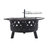 Bluegrass Living 30 Inch. Roadhouse Steel Deep Bowl Fire Pit with Swivel Height Adjustable Cooking Grid, Weather Cover, Spark Screen, Log Grate, Ember Catcher, and Poker, Model# BFPW30RH